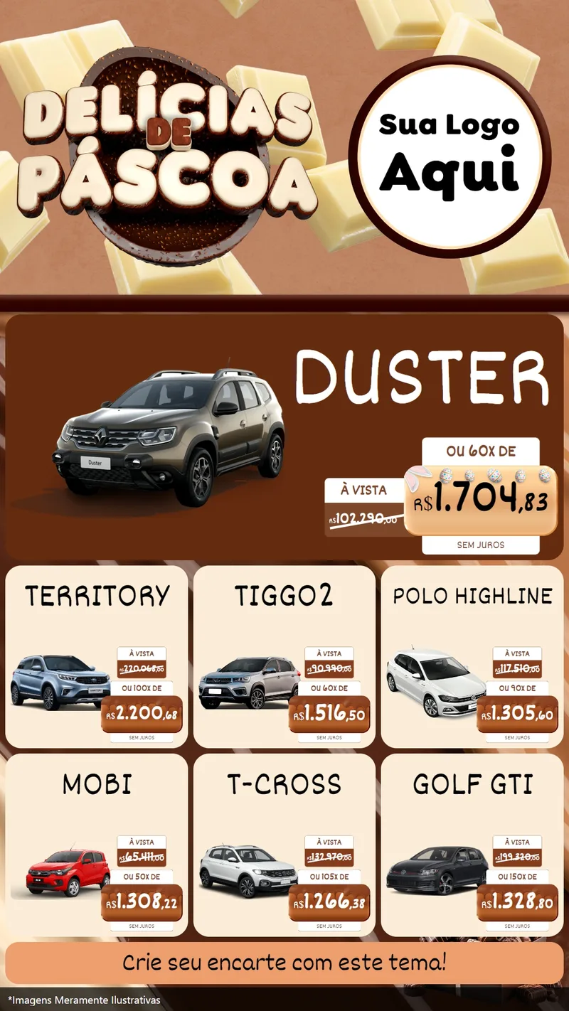 Modelo de Rede Social para Stories com o tema Delícias de Páscoa para Concessionaria de Carros