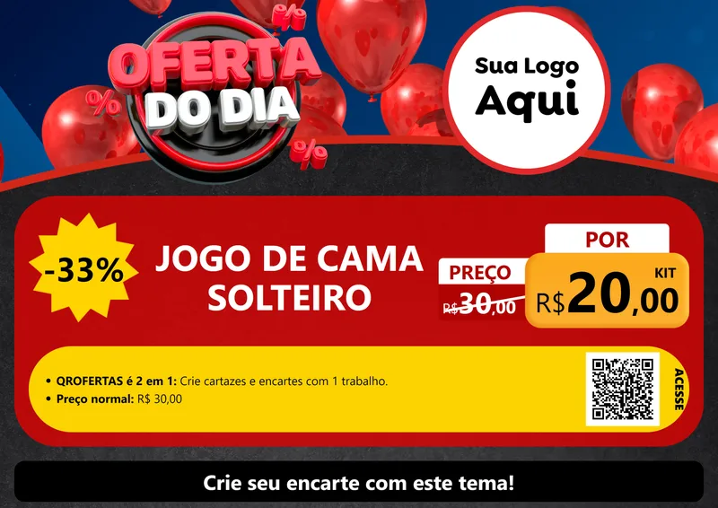 Modelo de Cartaz para Cartaz A4 Horizontal com o tema Oferta do Dia para Cama, Mesa e Banho