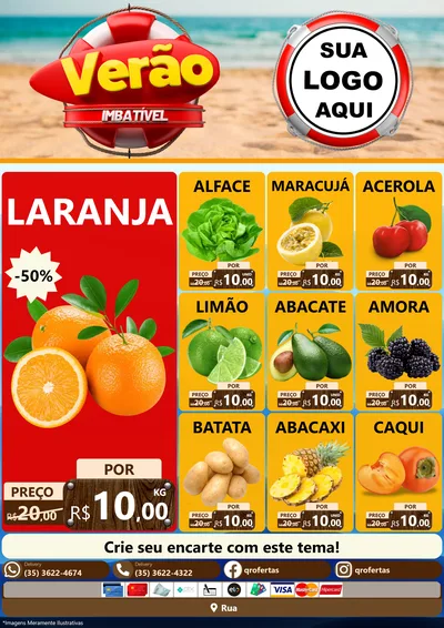 Modelo de Encarte para Encarte A4 Vertical com o tema Verão Imbatível para Hortifrúti