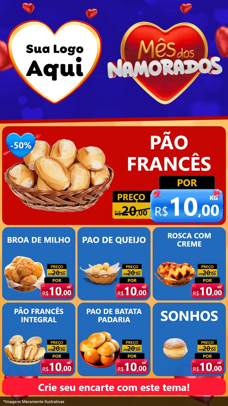 Modelo de Rede Social para Stories com o tema Mês dos Namorados para Padaria