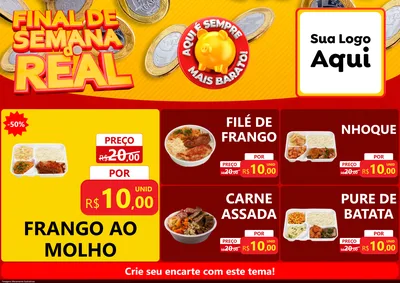 Modelo de Encarte para Encarte A4 Horizontal com o tema Final de Semana do Real para Restaurante