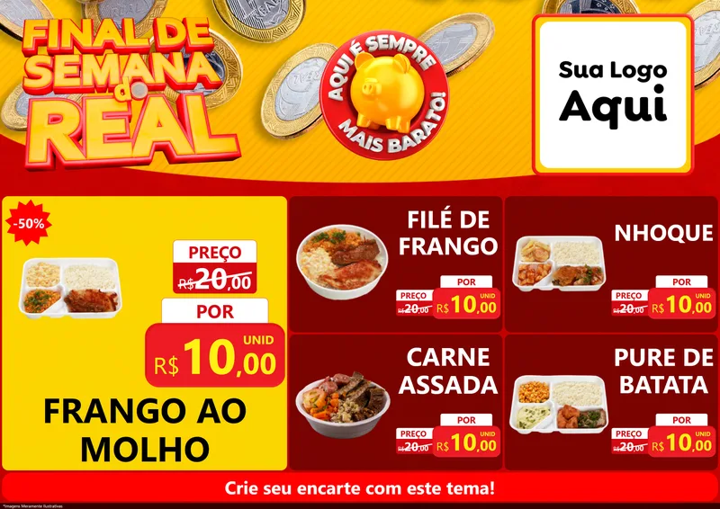 Modelo de Encarte para Encarte A4 Horizontal com o tema Final de Semana do Real para Restaurante