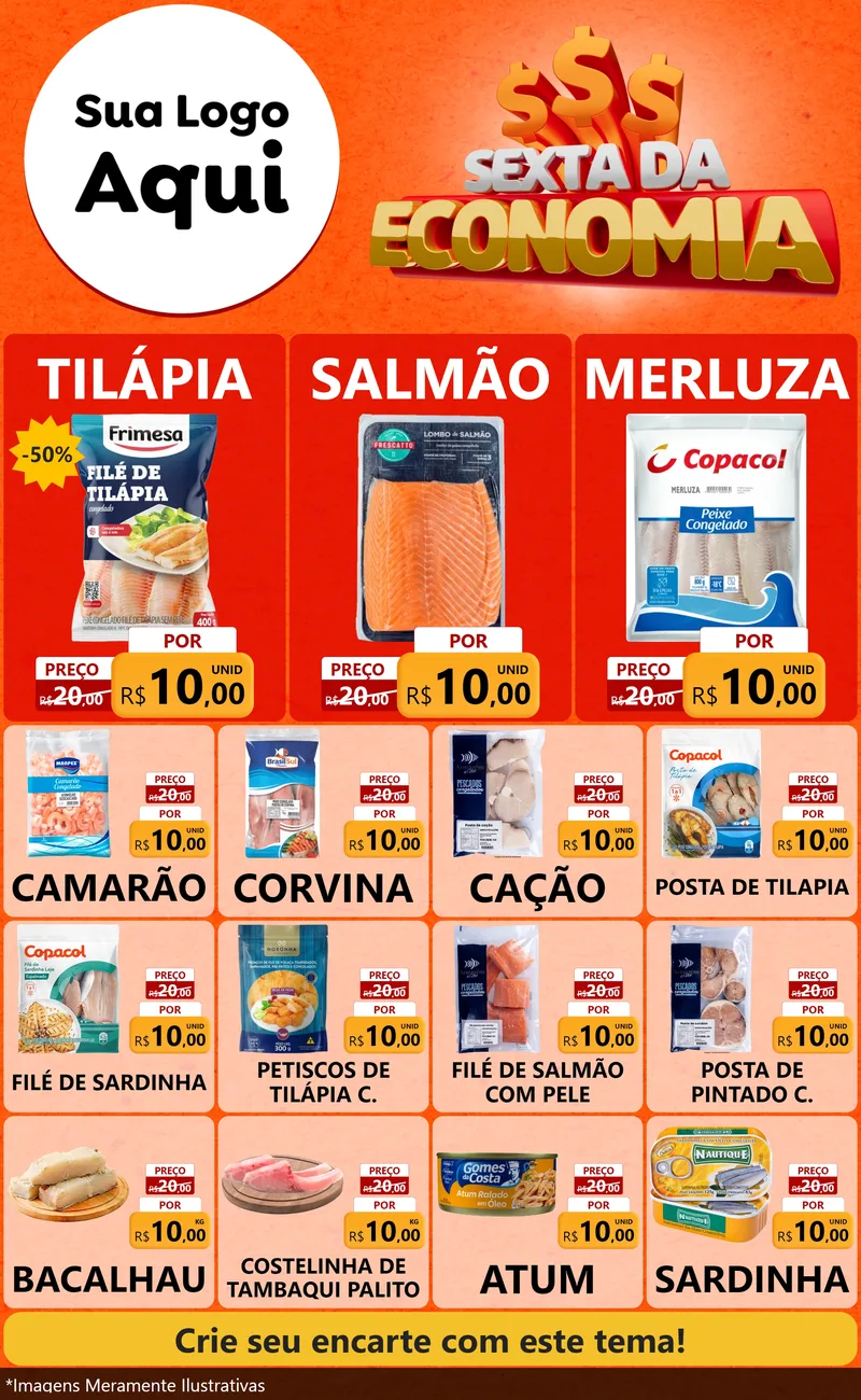 Modelo de Encarte para Encarte Grande com o tema Sexta da Economia para Peixaria