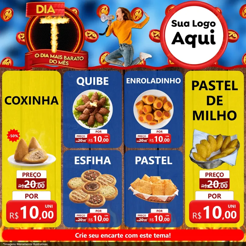 Modelo de Rede Social para Feed Facebook com o tema Dia T - O Dia Mais Barato Do Mês para Salgadaria