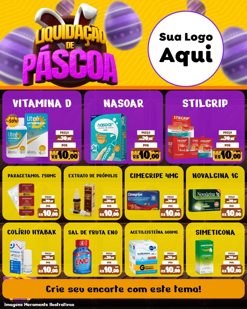 Modelo de Rede Social para Feed Instagram com o tema Liquidação de Páscoa para Farmácia