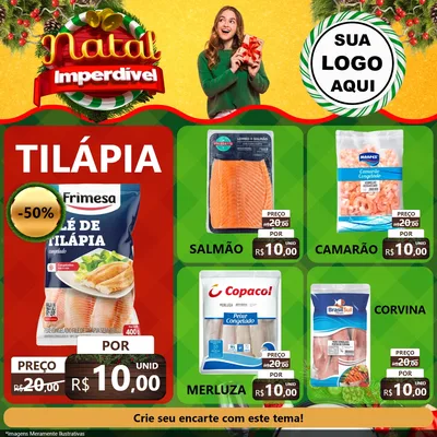 Modelo de Rede Social para Feed Facebook com o tema Natal Imperdível para Peixaria
