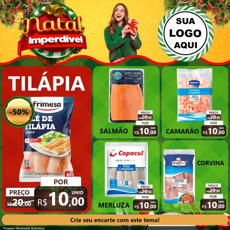 Modelo de Rede Social para Feed Facebook com o tema Natal Imperdível para Peixaria