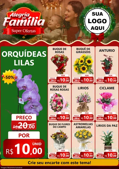 Modelo de Encarte para Encarte A4 Vertical com o tema Alegria Em Família - Super Ofertas para Floricultura e jardim