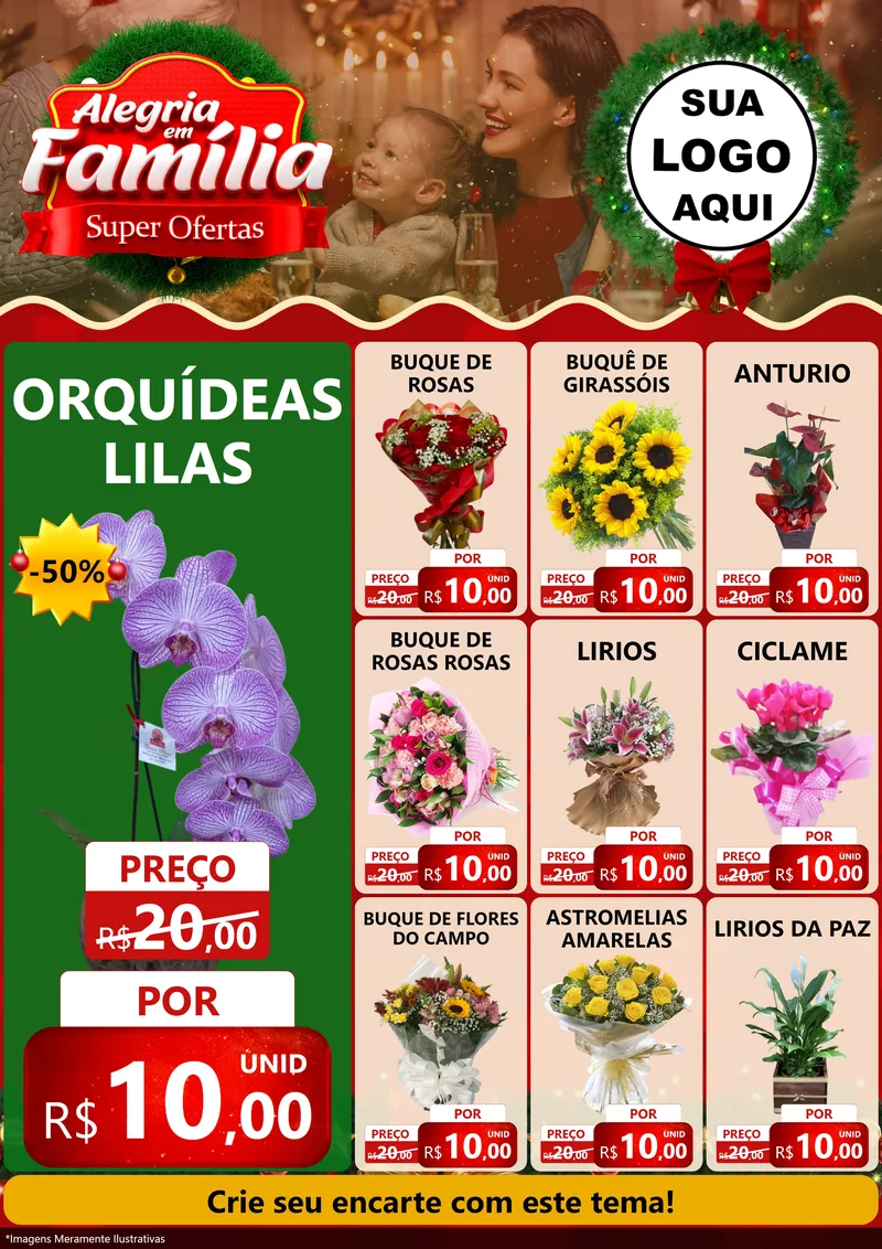 Modelo de Encarte para Encarte A4 Vertical com o tema Alegria Em Família - Super Ofertas para Floricultura e jardim