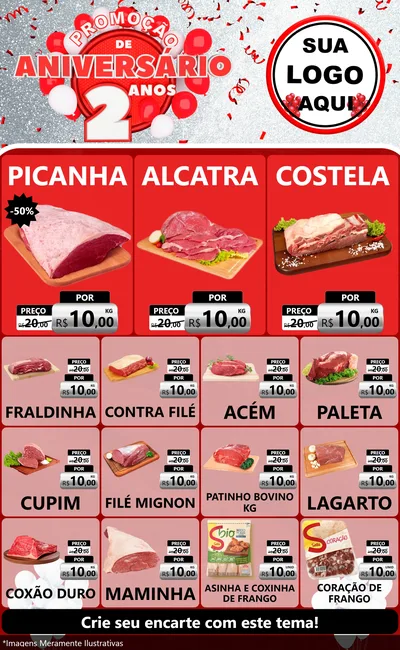 Modelo de Encarte para Encarte Grande com o tema Promoção de Aniversário - 2 Anos para Açougue