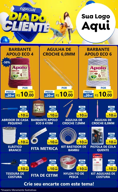 Modelo de Encarte para Encarte Grande com o tema Especial Dia do Cliente para Armarinho e Aviamentos