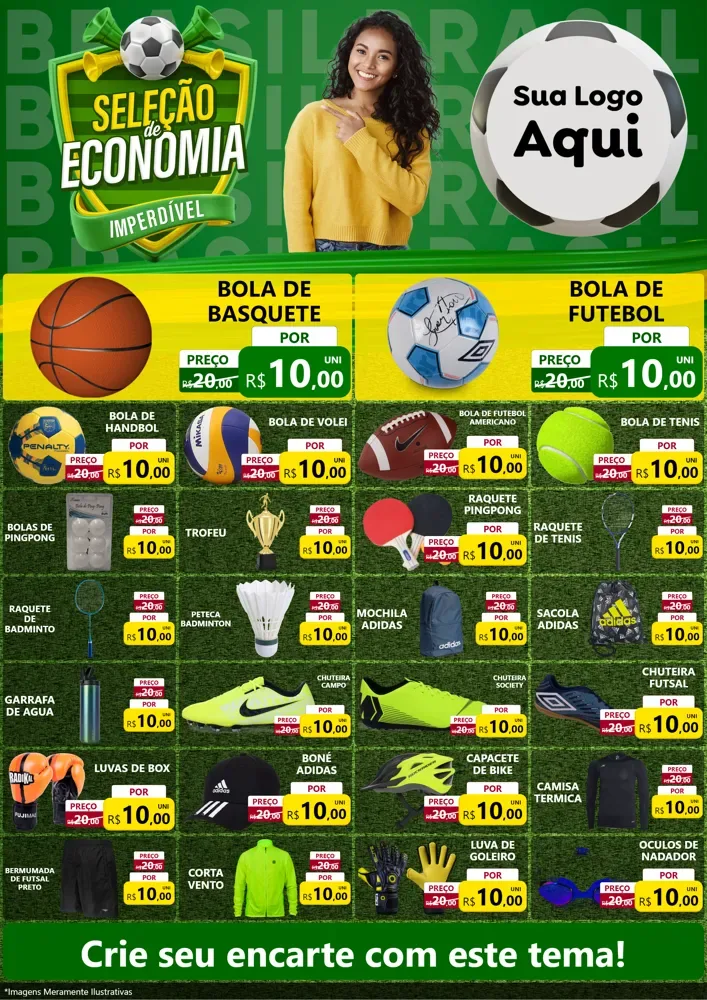 Modelo de Encarte para Encarte A4 Vertical com o tema Seleção de Economia - Copa para Artigos Esportivos