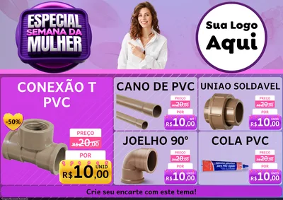 Modelo de Encarte para Encarte A4 Horizontal com o tema Especial Semana da Mulher para Tubos e conexões