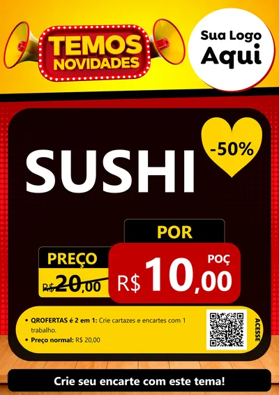 Modelo de Cartaz para Cartaz A4 Vertical com o tema Temos Novidades para Comida japonesa