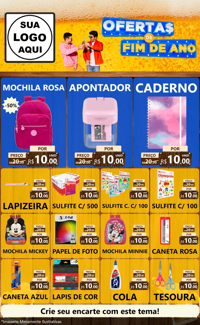 Modelo de Encarte para Encarte Grande com o tema Ofertas de Fim de Ano para Papelaria