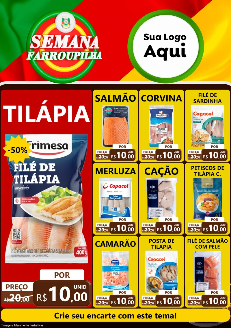 Modelo de Encarte para Encarte A4 Vertical com o tema Semana Farroupilha para Peixaria
