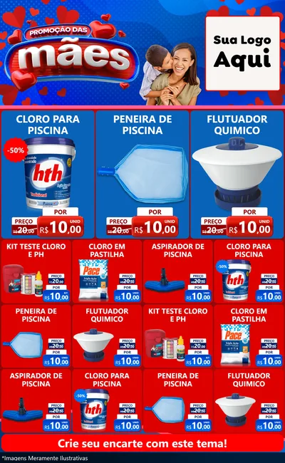 Modelo de Encarte para Encarte Grande com o tema Promoção das Mães para Produtos para Piscina