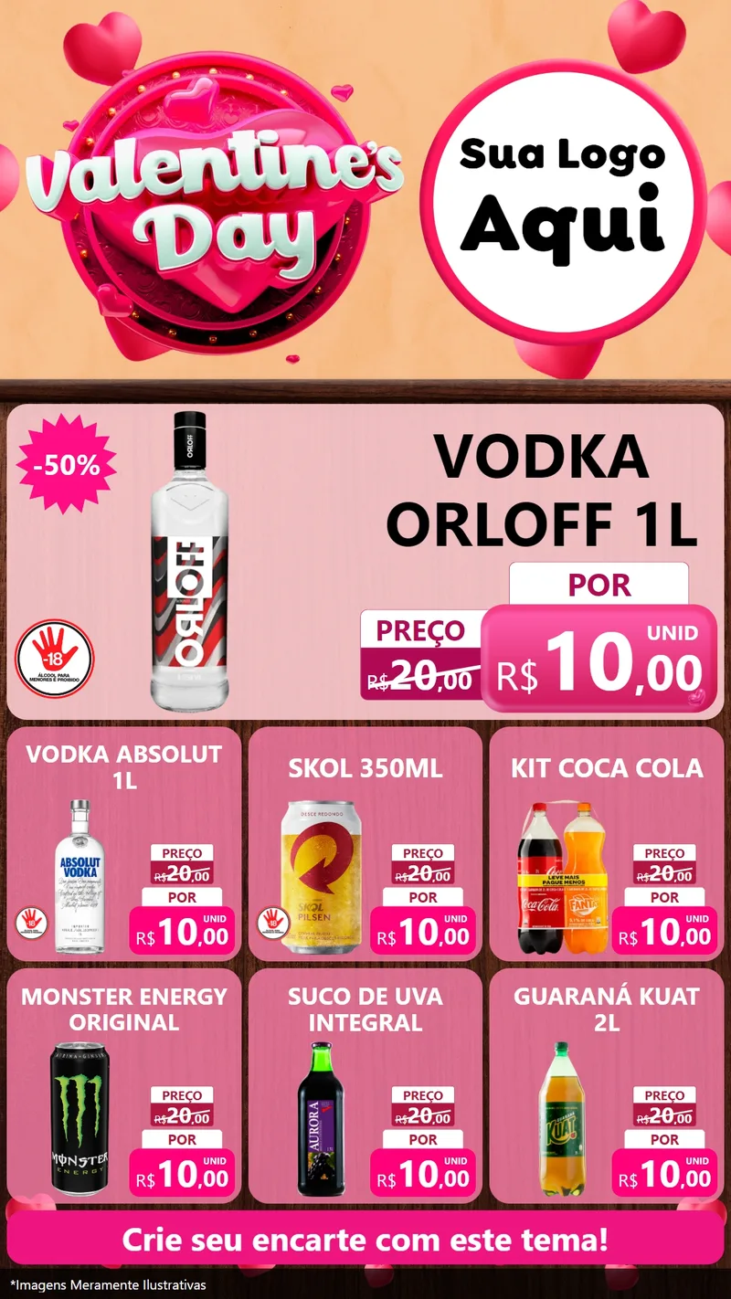 Modelo de Rede Social para Stories com o tema Valentine's Day para Distribuidora de bebidas