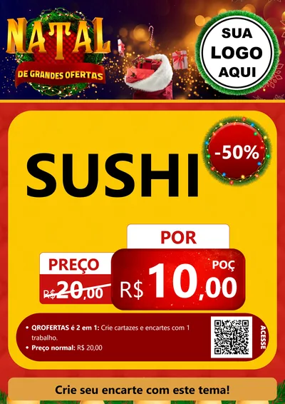 Modelo de Cartaz para Cartaz A4 Vertical com o tema Natal de Grandes Ofertas para Comida japonesa