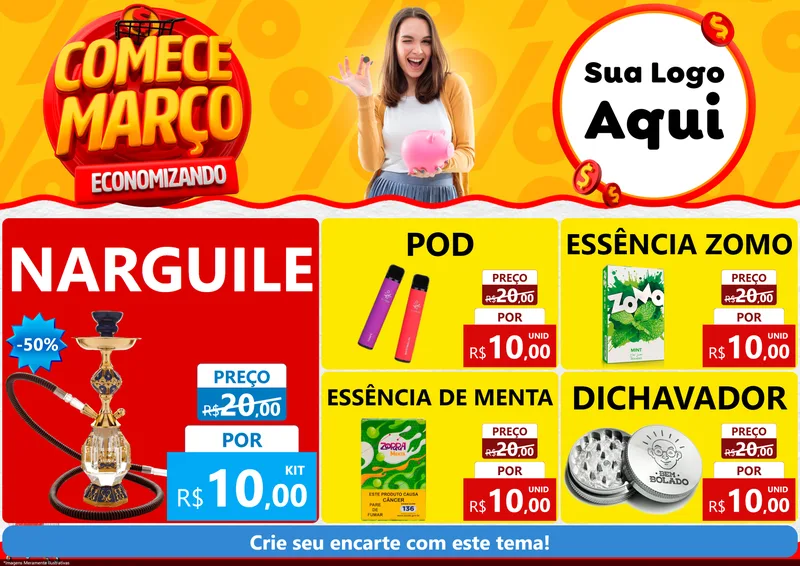 Modelo de Encarte para Encarte A4 Horizontal com o tema Comece Março Economizando para Tabacaria