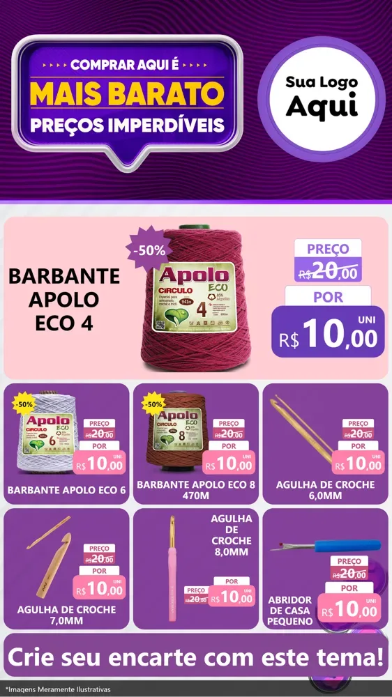 Modelo de Rede Social para Stories com o tema Mais Barato para Armarinho e Aviamentos
