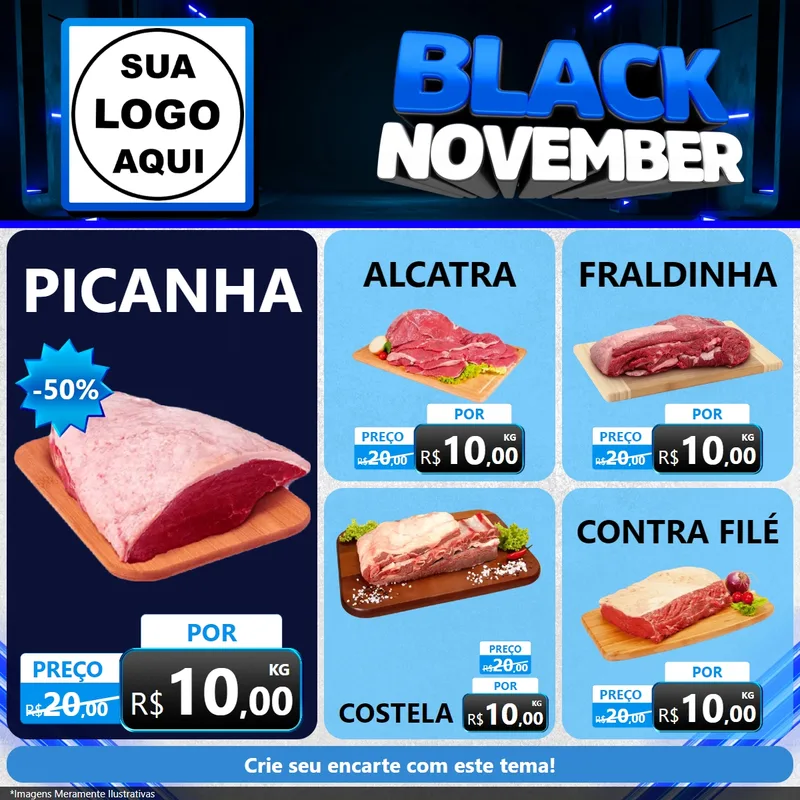 Modelo de Rede Social para Feed Facebook com o tema Black November para Açougue