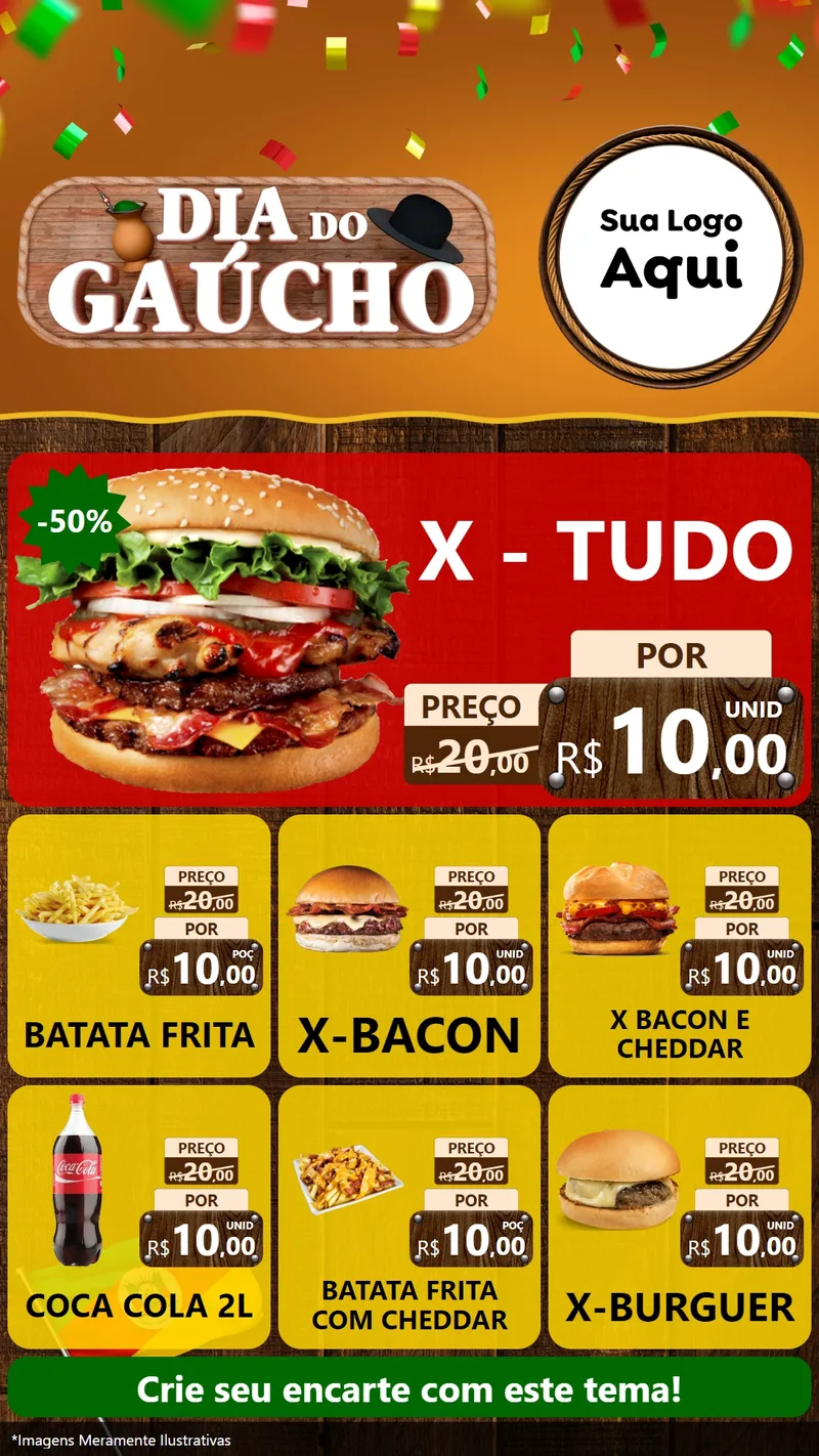 Modelo de Rede Social para Stories com o tema Dia do Gaúcho para Hamburgueria