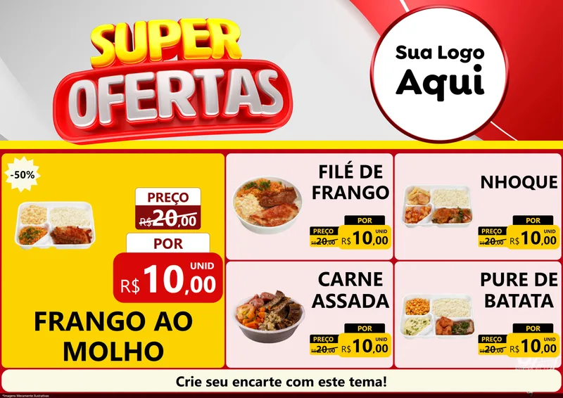 Modelo de Encarte para Encarte A4 Horizontal com o tema Super Ofertas para Restaurante
