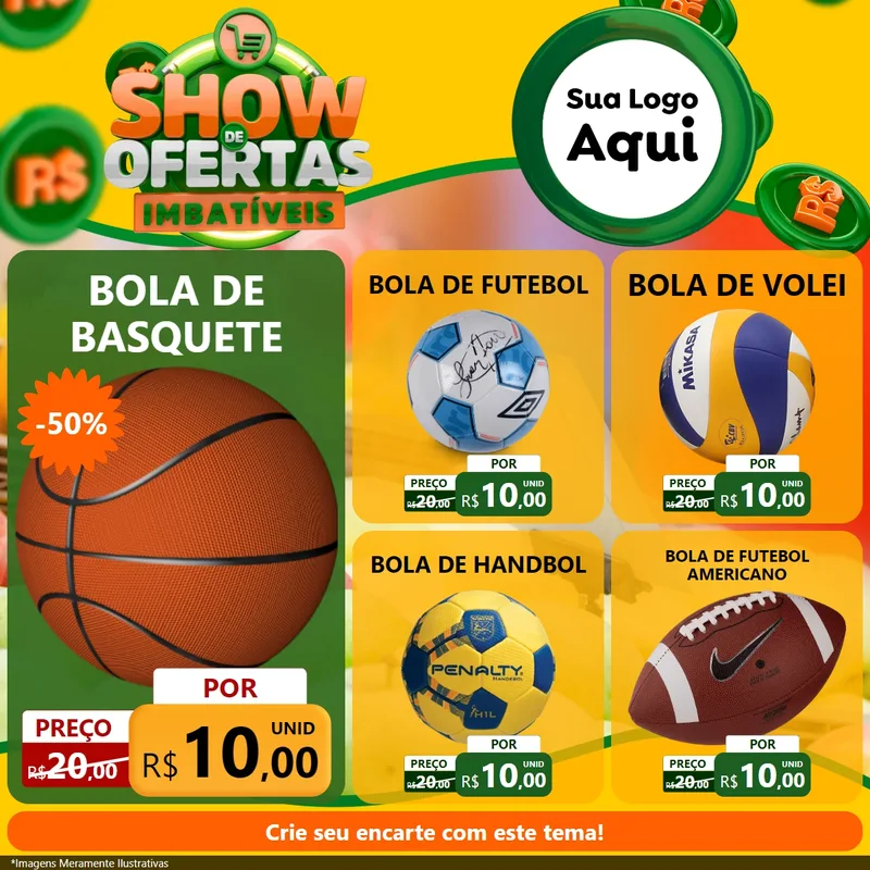 Modelo de Rede Social para Feed Facebook com o tema Show de Ofertas Imbatíveis para Artigos Esportivos