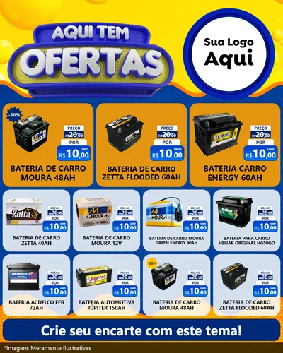 Modelo de Rede Social para Feed Instagram com o tema Aqui Tem Ofertas para Baterias Elétricas