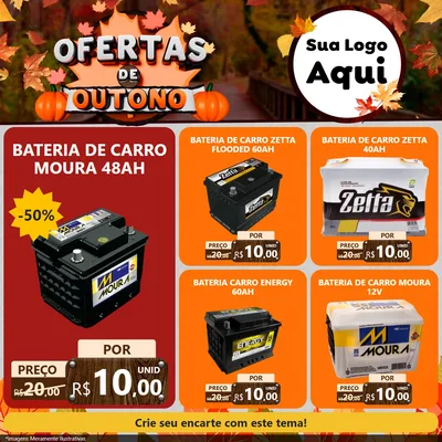 Modelo de Rede Social para Feed Facebook com o tema Ofertas de Outono para Baterias Elétricas