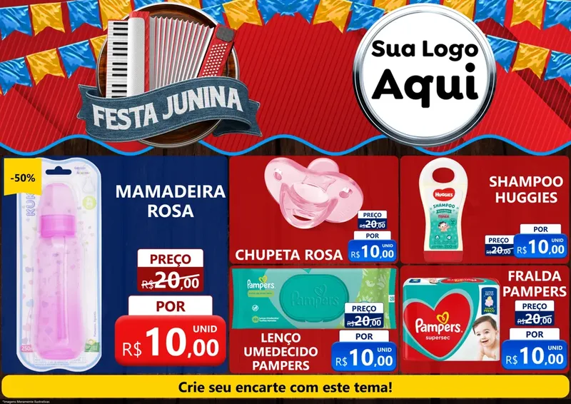 Modelo de Encarte para Encarte A4 Horizontal com o tema Festa Junina para Bebês