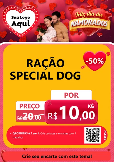 Modelo de Cartaz para Cartaz A4 Vertical com o tema Feliz Dia Dos Namorados para Pet Shop