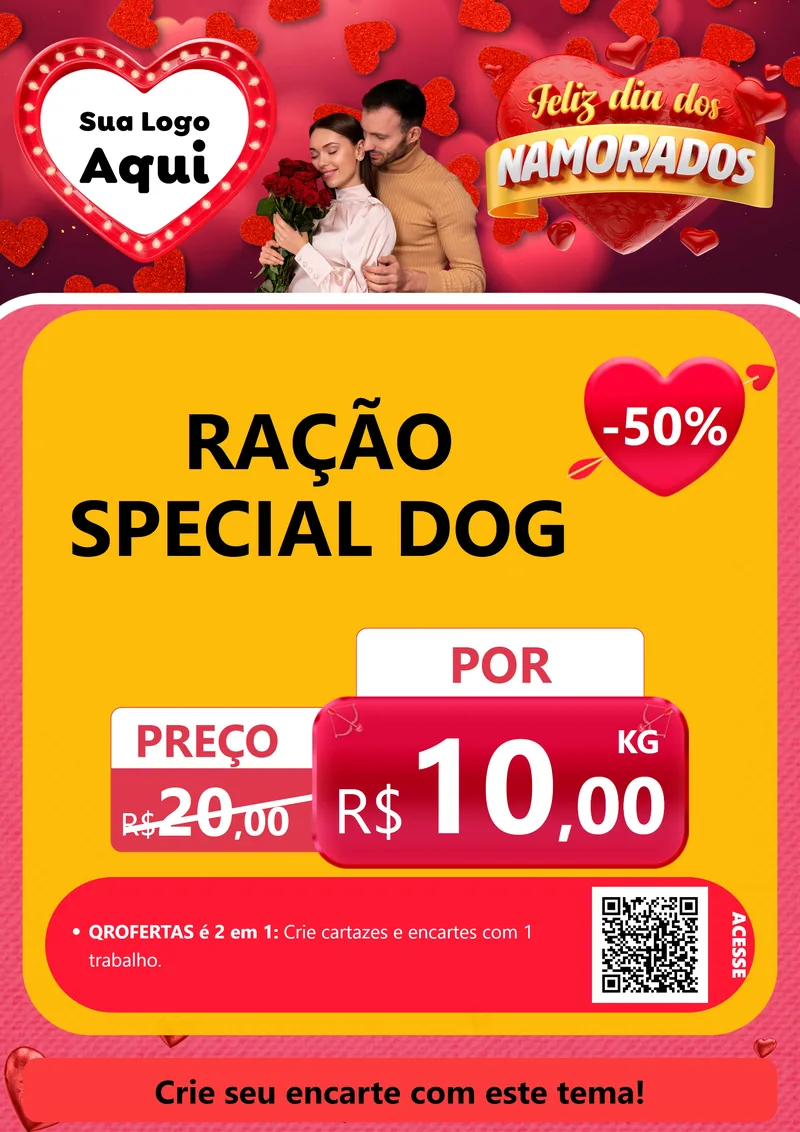 Modelo de Cartaz para Cartaz A4 Vertical com o tema Feliz Dia Dos Namorados para Pet Shop