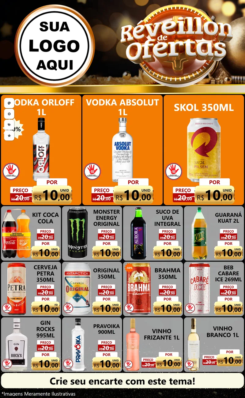 Modelo de Encarte para Encarte Grande com o tema Réveillon de Ofertas para Distribuidora de bebidas