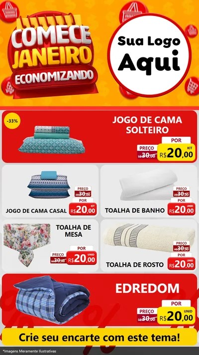 Modelo de TV para TV Vertical com o tema Comece Janeiro Economizando para Cama, Mesa e Banho
