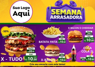 Modelo de Encarte para Encarte A4 Horizontal com o tema Semana Arrasadora para Hamburgueria