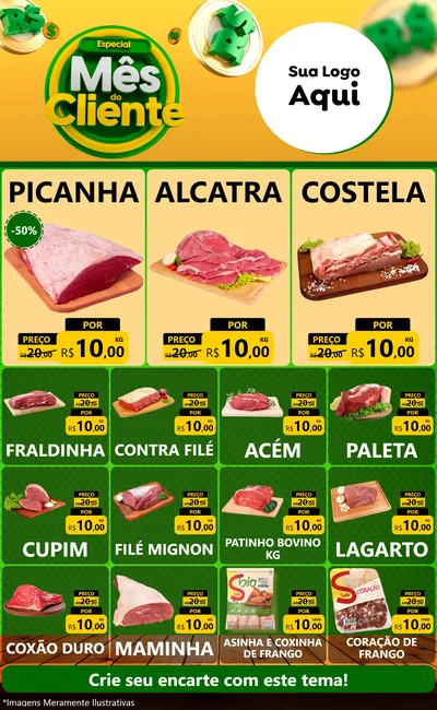 Modelo de Encarte para Encarte Grande com o tema Especial Mês do Cliente para Açougue