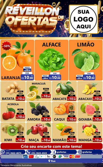Modelo de Encarte para Encarte Grande com o tema Réveillon de Ofertas para Hortifrúti