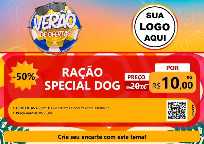 Modelo de Cartaz para Cartaz A4 Horizontal com o tema Verão de Ofertas para Pet Shop