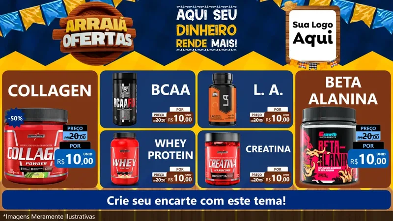 Modelo de TV para TV Horizontal com o tema Arraiá de Ofertas - Junina para Suplementos alimentares