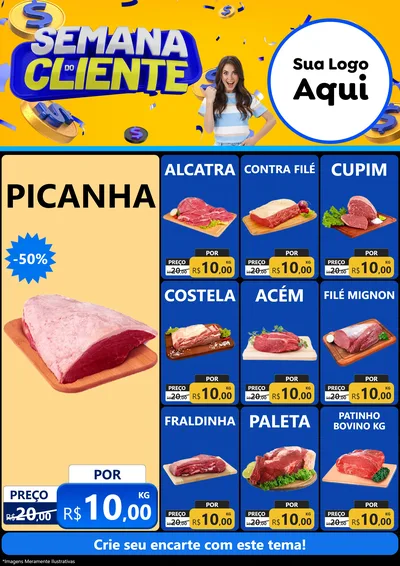 Modelo de Encarte para Encarte A4 Vertical com o tema Semana do Cliente para Açougue
