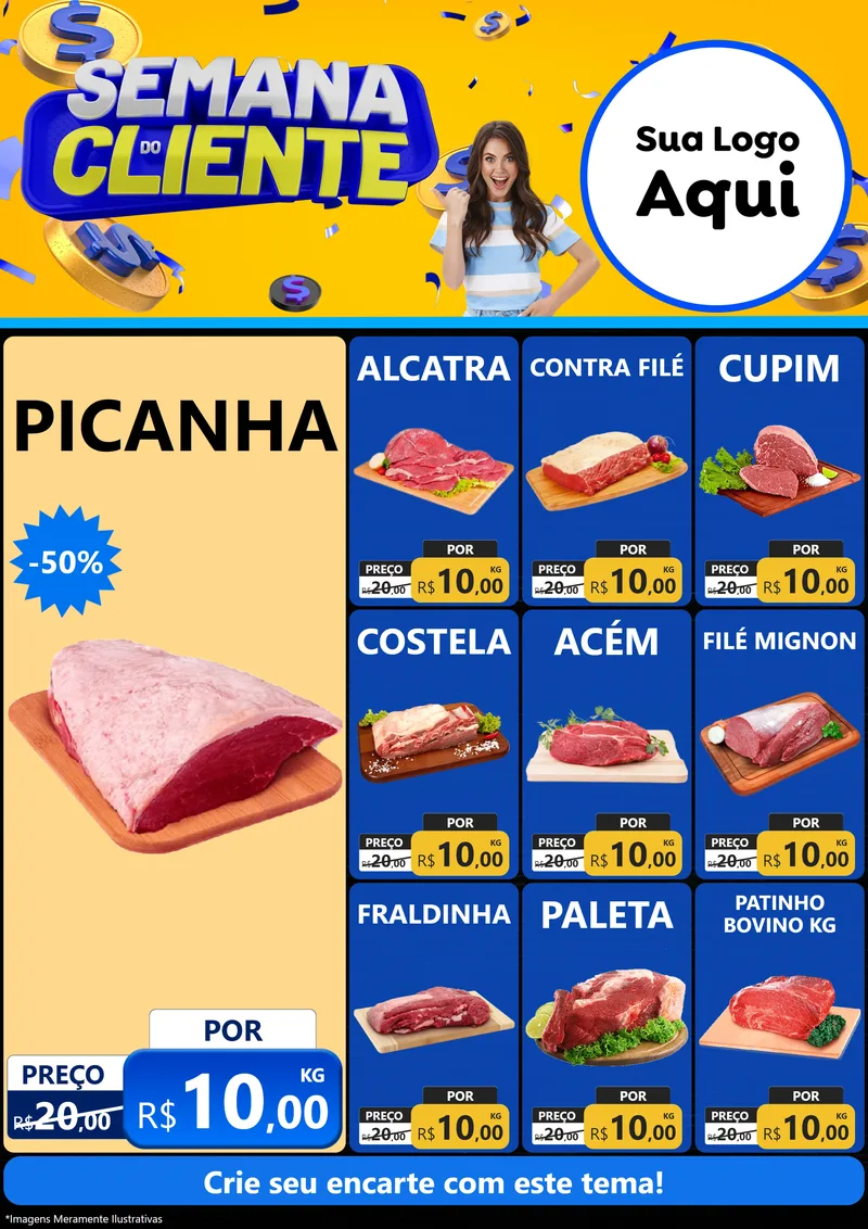 Modelo de Encarte para Encarte A4 Vertical com o tema Semana do Cliente para Açougue