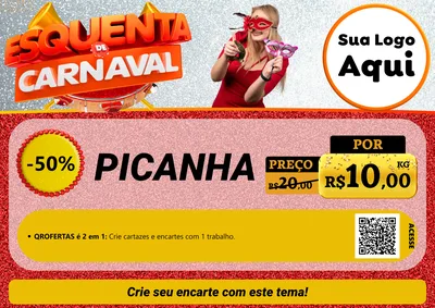 Modelo de Cartaz para Cartaz A4 Horizontal com o tema Esquenta de Carnaval para Açougue