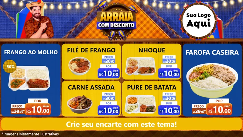 Modelo de TV para TV Horizontal com o tema Arraiá Com Desconto para Restaurante