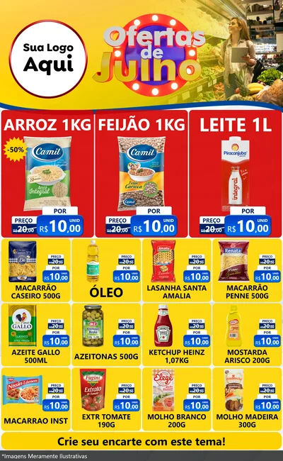 Modelo de Encarte para Encarte Grande com o tema Ofertas de Julho para Supermercado