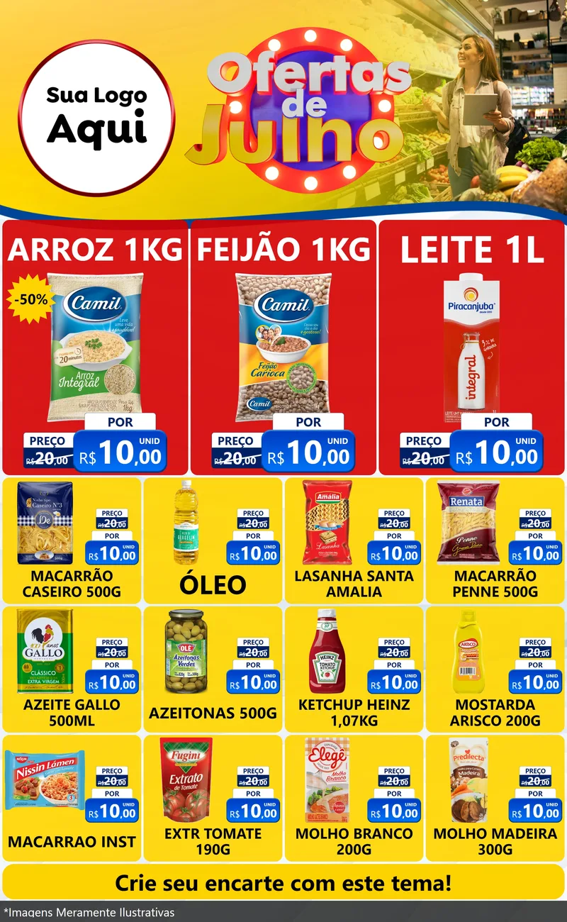 Modelo de Encarte para Encarte Grande com o tema Ofertas de Julho para Supermercado