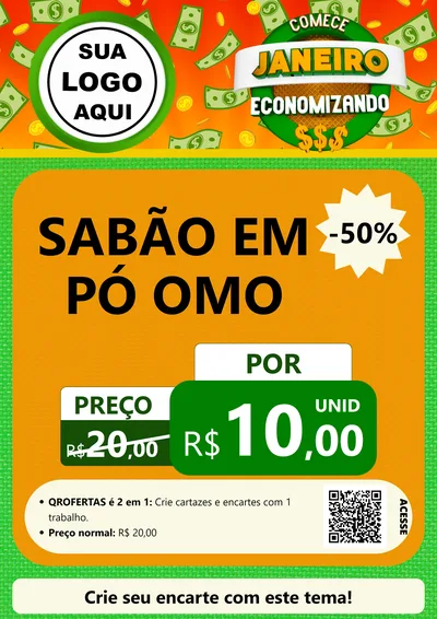Modelo de Cartaz para Cartaz A4 Vertical com o tema Comece Janeiro Economizando para Produtos de Limpeza
