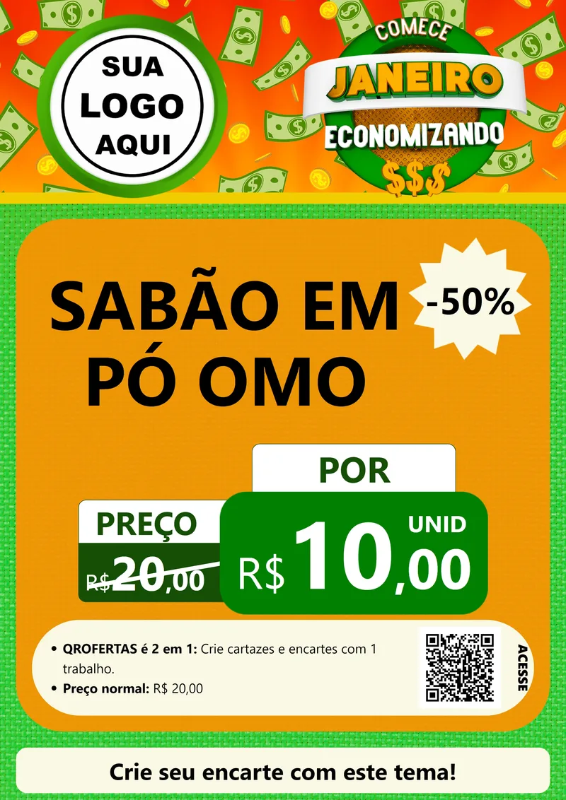 Modelo de Cartaz para Cartaz A4 Vertical com o tema Comece Janeiro Economizando para Produtos de Limpeza