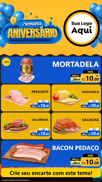 Modelo de TV para TV Vertical com o tema Semana de Aniversário para Frios e Laticínios